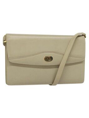 Authentic GUCCI Shoulder Bag Leather Beige Gold 004 406 0105